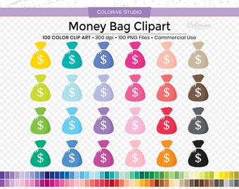 100 Money Bag clipart rainbow colors bank finances budget png clip art planner stickers supplies personal and commercial use