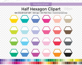 100 Half Hexagon clipart in rainbow colors blank hexagon basic shapes png clip art planner stickers supplies personal and commercial use