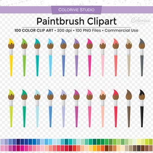 100 Paintbrush clipart rainbow colors artist art paint brush tool painting png planner stickers supplies personal and commercial use