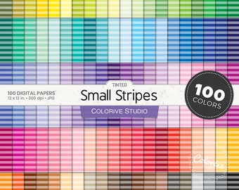 Papel digital de rayas arcoíris: 100 colores, impresión para álbumes de recortes (descarga digital)
