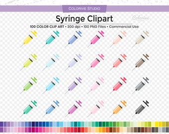 100 Syringe Clipart, Rainbow Bright Pastel Planner Stickers, PNG Graphics (Commercial Use)