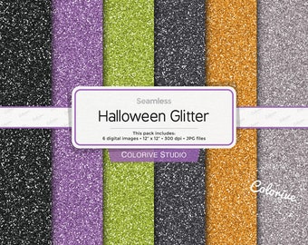 Halloween Glitter digital paper, solid orange purple green black gray glitter textures scrapbook papers personal and commercial use