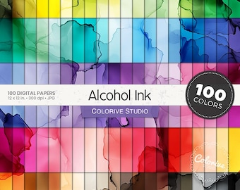 Papel digital con tinta de alcohol, 100 colores del arcoíris, arte fluido líquido (descarga digital)