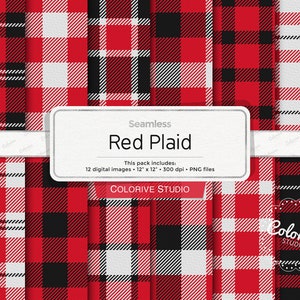 Rot kariertes digitales Papier, Büffelkaro, Karomuster, Holzfäller, Gingham, Muster, Scrapbook-Papiere für kommerzielle Nutzung