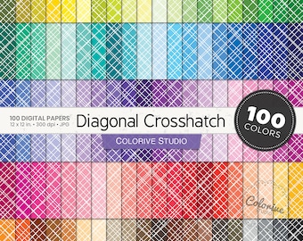 Crosshatch digital paper 100 rainbow colors diagonal crosshatch stripes background bright pastel printable scrapbook papers