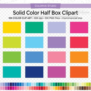 100 Solid Color half box planner clipart blank rainbow png clip art planner stickers supplies personal and commercial use