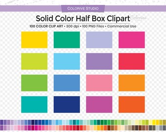 100 Solid Color half box planner clipart blank rainbow png clip art planner stickers supplies personal and commercial use