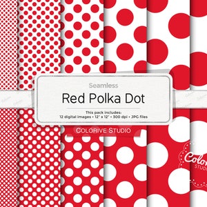 Papier numérique à pois rouges, petits pois, gros pois, cercles, pois, blancs et rouges, papiers de scrapbooking (téléchargement instantané)