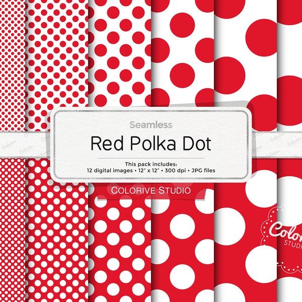 Red Polka Dot digital paper, small polka dots, big polkadot, circles, dotted, white red colored dots, scrapbook papers (Instant Download)