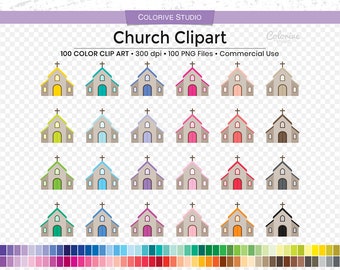 100 Church Clipart, Rainbow Church Clip Art, Christian Clipart, First Communion Clipart, Personal and Commercial Use