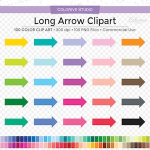 100 clipart di frecce nei colori dell'arcobaleno, solidi adesivi a forma di freccia lunga, png, clip art, per uso personale e commerciale