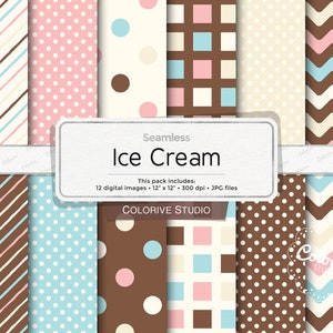 Ice Cream digital paper, light blue brown pink vanilla chocolate bakery cake cream background scrapbook papers personal and commercial use