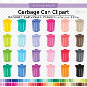 100 Garbage Can Clipart Regenbogen Farben Mülltonne Abfallbehälter Müll Aufkleber Symbol PNG Planer Aufkleber persönlichen und kommerziellen Gebrauch