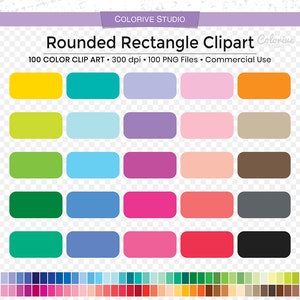 100 Abgerundetes Rechteck Clipart Regenbogen Farben runde quadratische Etiketten Form Png Planer Aufkleber für den persönlichen und kommerziellen Gebrauch