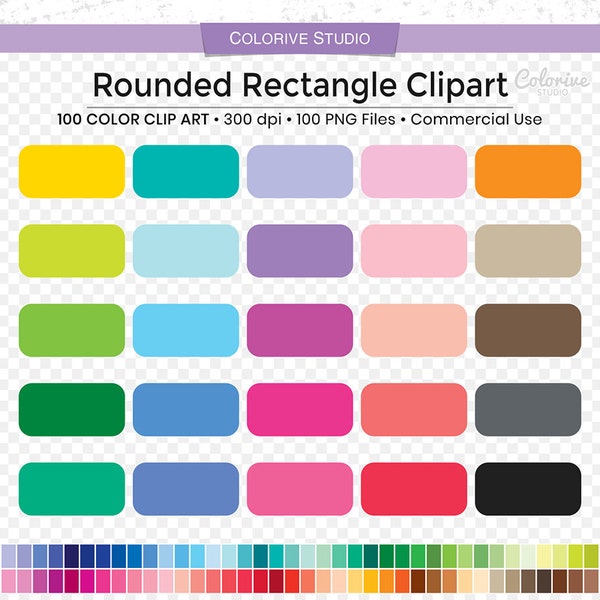 100 Rounded Rectangle clipart rainbow colors basic round square label shape png planner stickers supplies personal and commercial use