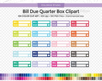 100 Bill Due quarter box planner clipart rainbow bill due pay png illustration planner stickers supplies personal and commercial use