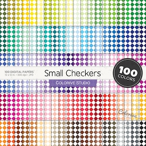 Small Diagonal Checkers digital paper 100 rainbow colors check checkered pattern bright pastel background scrapbook papers commercial use