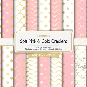 Rosa, Weiss & Gold digitales Papier, hellrosa und gold, weiss-goldener Farbverlauf, Goldhochzeit, Scrapbook Papiere (Instant Download)