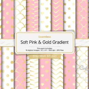 Soft Pink, White & Gold digital paper, light pink and gold, white and gold gradient, gold wedding, scrapbook papers (Instant Download)