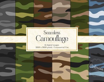 Seamless Camouflage Digital Papers, Military Camo Pattern, Printable Scrapbooking Background