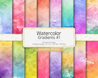 Watercolor Gradient Digital Paper: Rainbow Ombre Backgrounds (Digital Download)