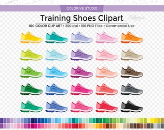 100 Training Shoes clipart rainbow colors fitness sport trainers running exercise planner stickers scrapbooking personal and commercial use