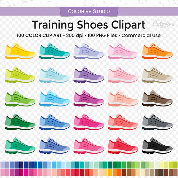 100 Training Shoes clipart rainbow colors fitness sport trainers running exercise planner stickers scrapbooking personal and commercial use