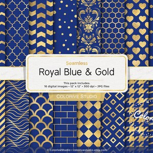 Heraldic Blue and Gold Digital Paper Seamless Patterns - Etsy