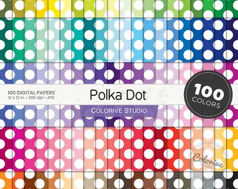100 Seamless Polka Dot Digital Papers, Rainbow Pastel Bright Neutral Colors, Scrapbooking Background Pattern