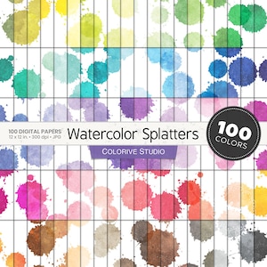 Schizzi di acquerello carta digitale 100 colori arcobaleno schizzi di acquerello gocce texture di sfondo carta per scrapbooking stampabile pastello brillante