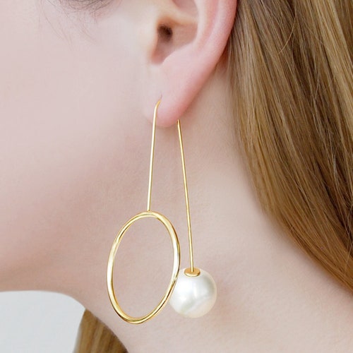 Rose Gold Pearl Earrings Rose Gold Drop Earrings Rose Gold Etsy