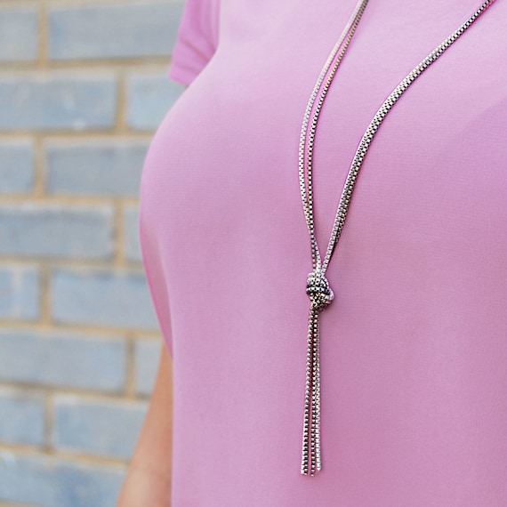 Knot Necklace Silver Long Necklace Double Chain Necklace Etsy