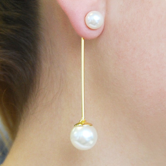Double Pearl Ear Jacket Earrings Gold Pearl Earrings - Etsy