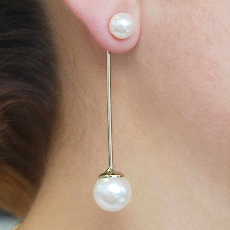Double Pearl Ear Jacket Earrings Gold Pearl Earrings Etsy