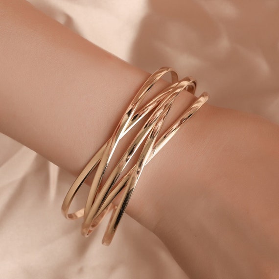 ENSKEFEN Gold Cuff Bracelet for Women Twisted Multi-layer Cross Wire  Bracelet Chunky Cuff Bracelet Wide Gold Open Cuff Bangle Bracelet - Yahoo  Shopping