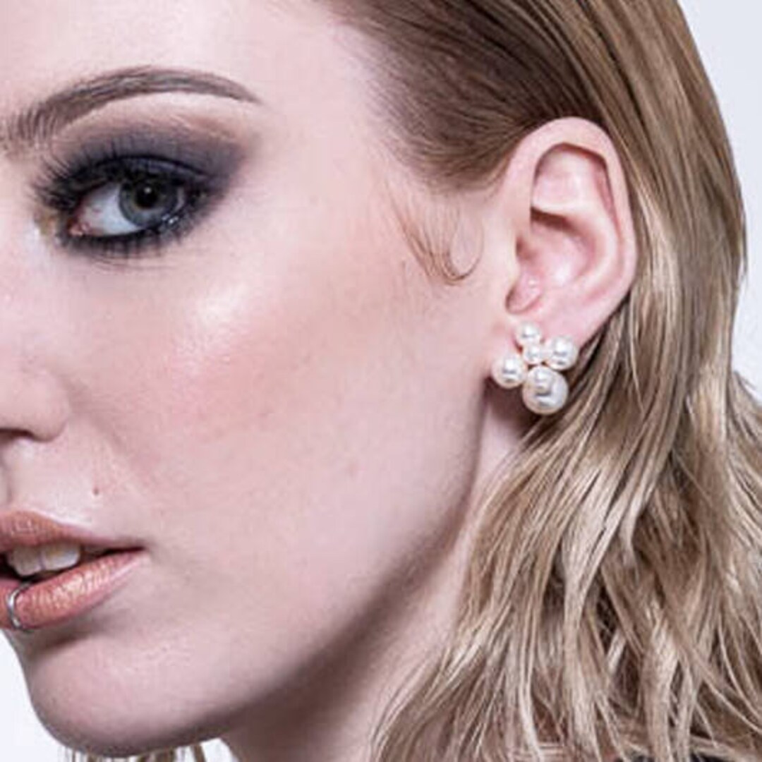 Pearl Stud Earrings Pearl Cluster Earrings Pearl Earring Wedding