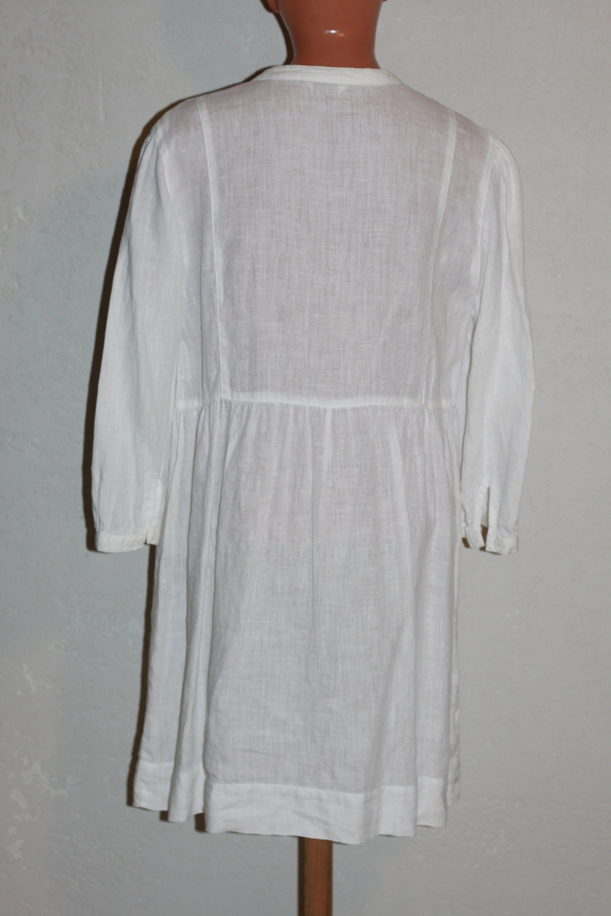 White Linen Dress Tunic Shirtdress 3/4 Sleeve Size L - Etsy Singapore