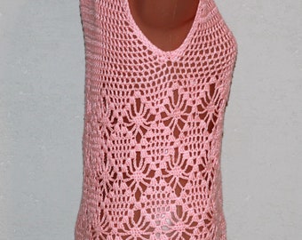 トップス antique coral pink crochet cover top Vintage Coral Pink Crochet Top Tunic With Fringe Size XS - Etsy