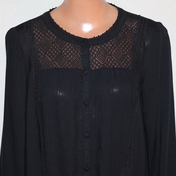 Clockhouse Black Viscose Blouse with Lace Trim Gothic Style Size S/M