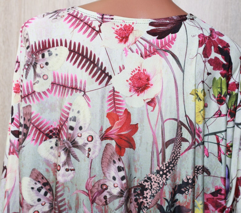 Floral Print Bird Butterflies Nature Oversized Top T Shirt Blouse Size XXL
