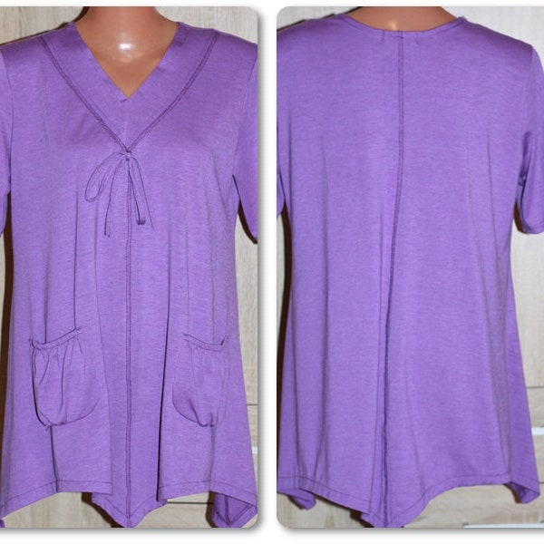 Vintage Lavanda Lilac Umstandsmode Eine Silhouette Tunika Top mit Taschen Größe S/M/L