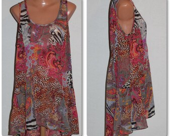 Thin Transparent Asymmetric Beach Tunic Abstract Leopard Print Size M