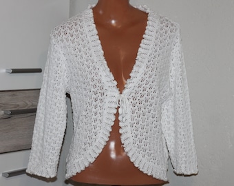 Vintage White Cotton Knit Lace Bolero Shrug Size M/L