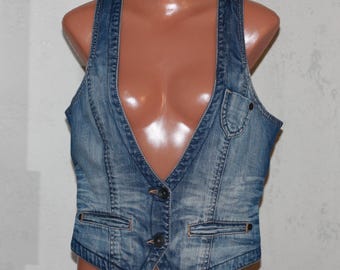 Blue Esprit Cotton Denim Vest with Small Pockets Size M