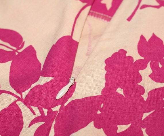 Vintage Linen Cotton Light Yellow Pink Flower Pri… - image 3