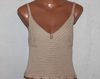 Beige Knit Cotton Strappy Top Size S