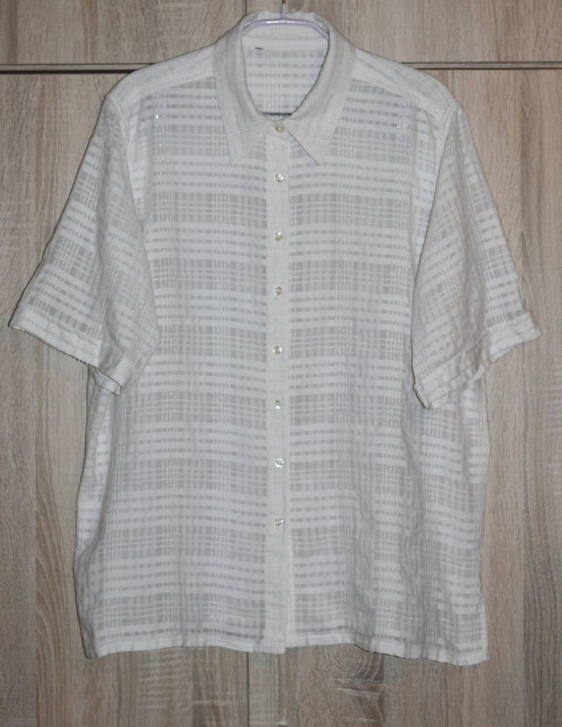 White Checked Blouse Size XL Joie de Vivre Vintage Blouse
