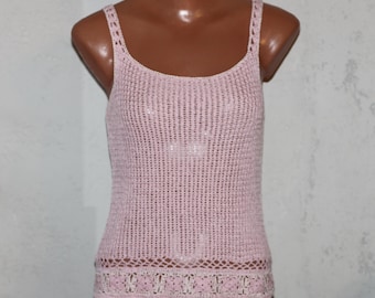 Light Pink Mesh Crochet Sheer Sleeveless Tank Top Blouse Size XS