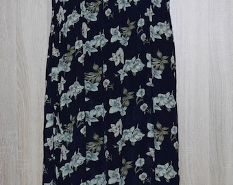 Vintage Long Dress, Navy blue Dress, Summer Floral Dress, Maxi dress Size L