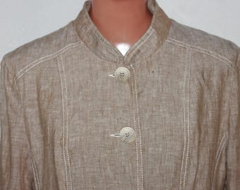Vtg s.t.i. Beige Leinen Jacke Blazer mit Taschen Gr.M/L